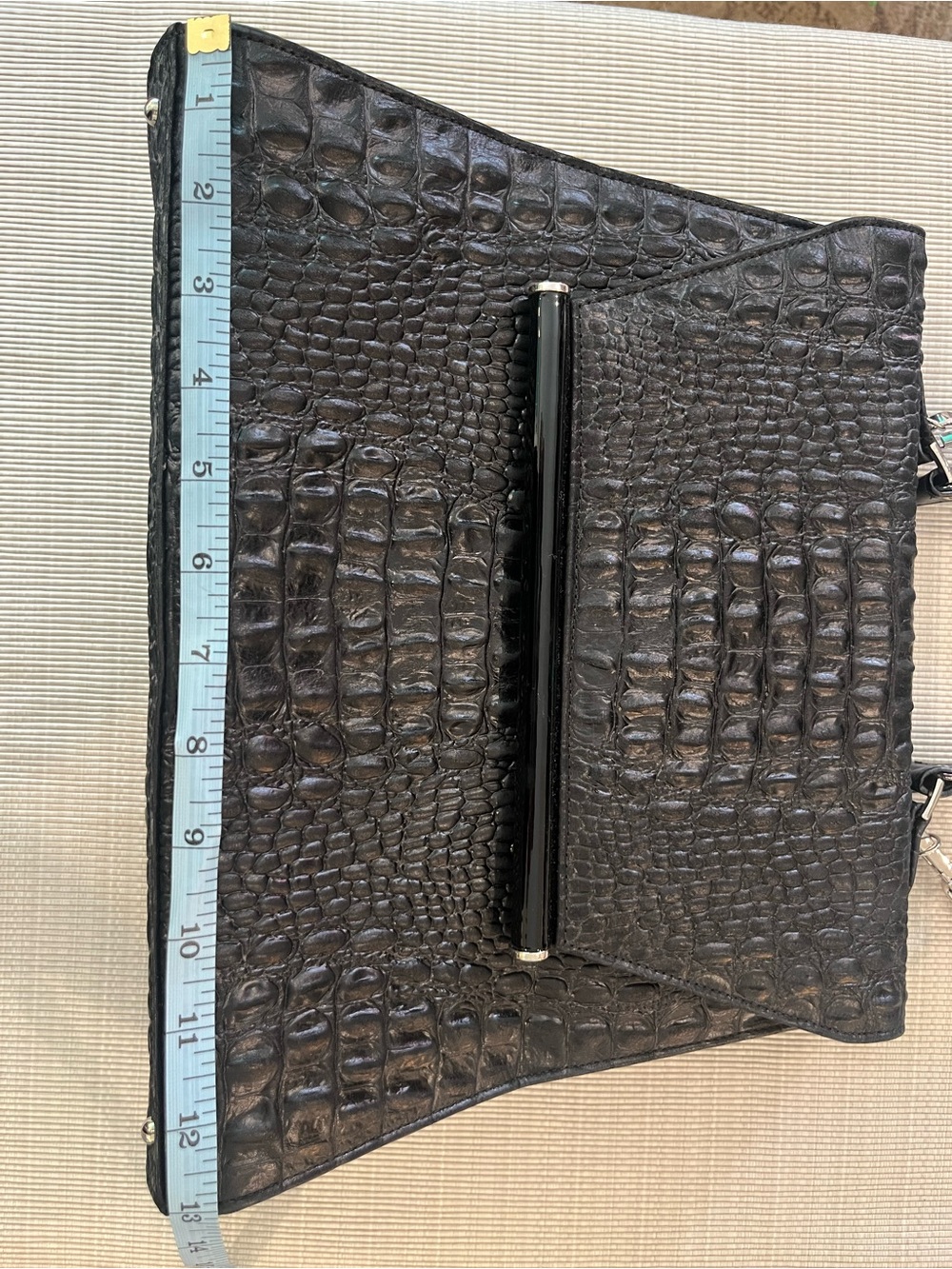 Black Croc-Texture Top Handle Shoulder Bag - Picture 12 of 16